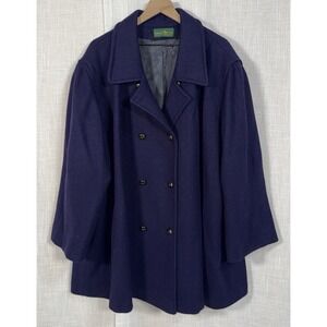 Vtg Hunters Run Navy Blue‎ Pea Coat Double Breasted Wool Heavy XXL XXXL 2XL 3XL